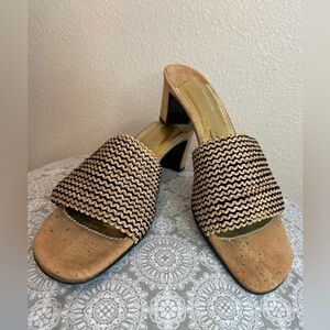 Davos Gomma~Quality Cork Block Heel Sandals~Zigzag Stretchy Slide-In~Size 9M
